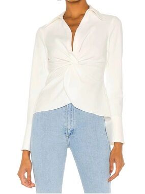 MADEWELL Ivory Twist-Front Collared Top